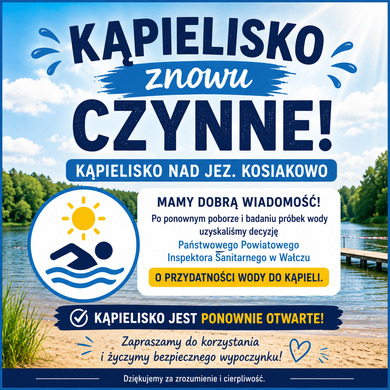 Kąpielisko nad jeziorem Kosiakowo znowu czynne.