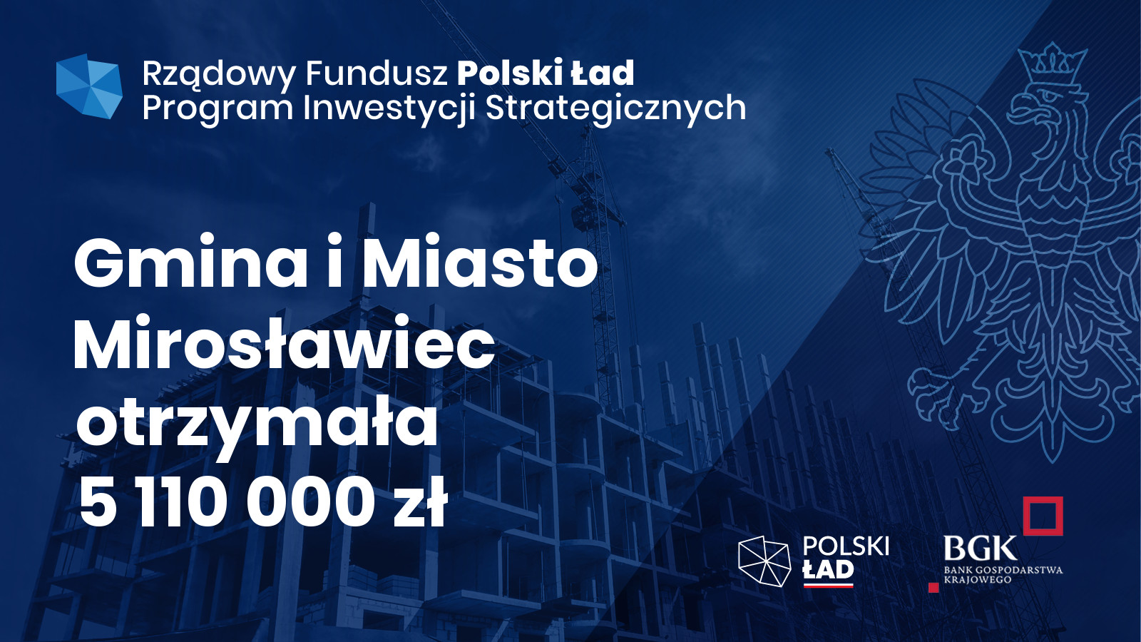 logo projektu z informacją Ponad 5 milionów złotych dla gminy Mirosławiec z Rządowego Funduszu Polski Ład: Program Inwestycji Strategicznych dla Gminy Mirosławiec