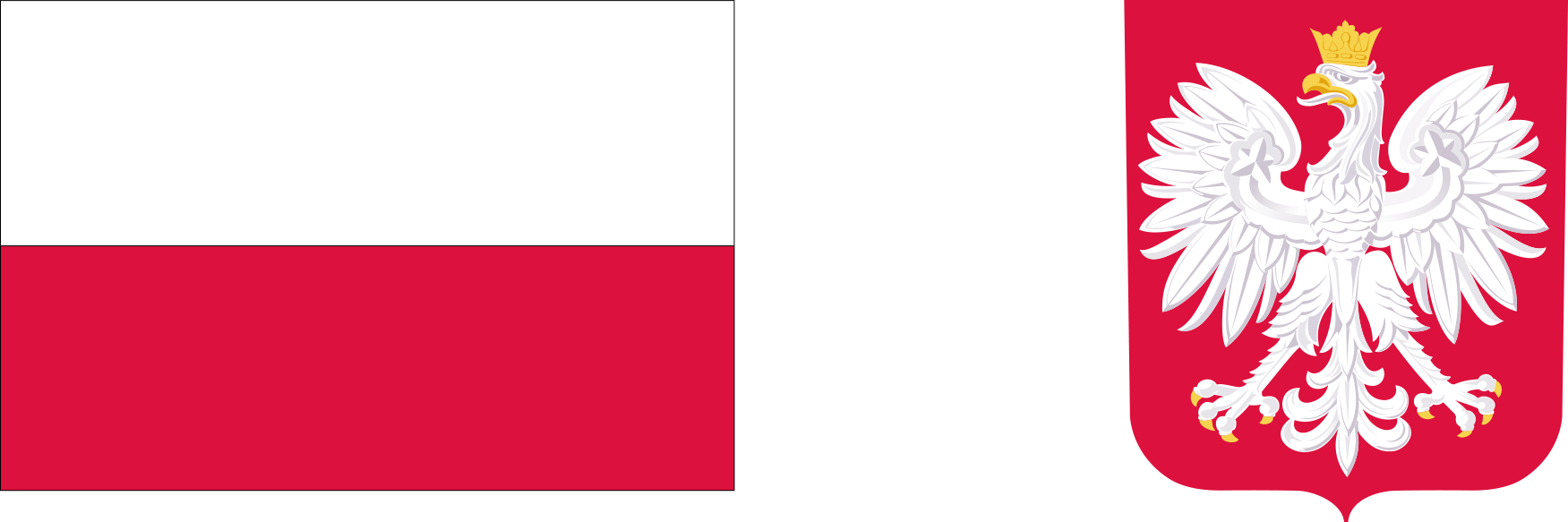 Od lewej: flaga Polski, po prawej godło Polski