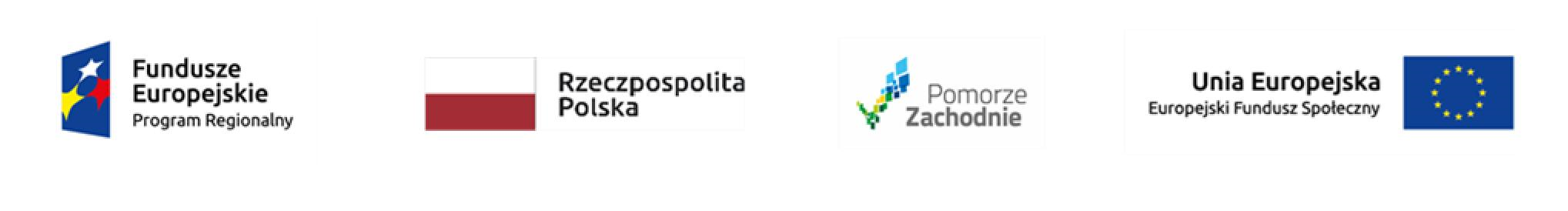 Od lewej logo: Fundusze Europejskie, Rzeczpospolita Polska, Pomorze Zachodnie, Unia Europejska Europejski Fundusz Społecznyy