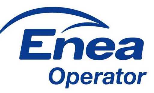 Niebieskie logo "Enea Operator" na białym tle
