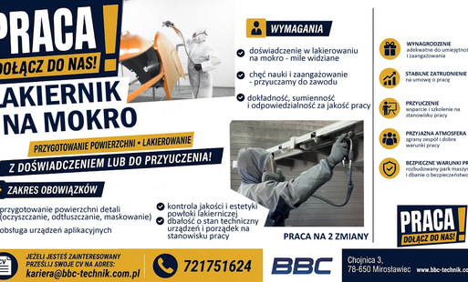 Oferta pracy - Lakiernik na mokro 